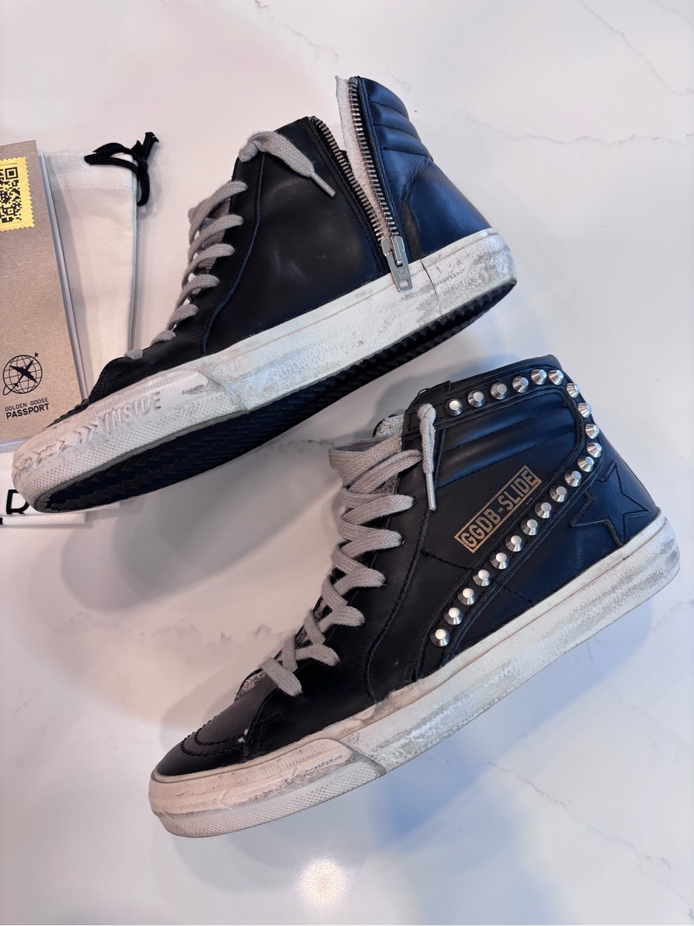 Golden Goose Classic High Top Slide Sneakers Black Studs 38 - Picture 5 of 10